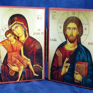 Orthodox diptych icon of Christ &Theotokos