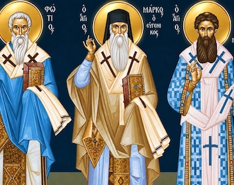 ICON of The Pillars of Orthodoxy:  Saints Mark of Ephesus, Photios the Great, and Gregory Palamas