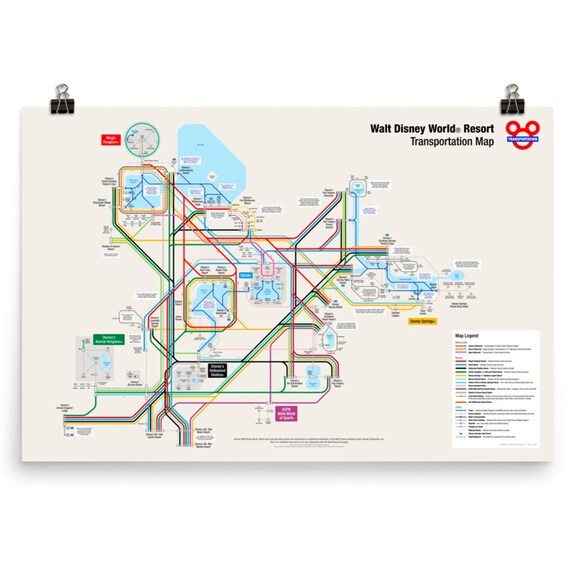 Disney World Transportation Map Walt Disney World Transportkaart 36 X 24 Inch Op Premium | Etsy