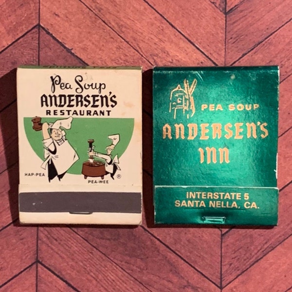Vintage Matchbooks, Andersens Restaurant, Pea Soup, Lot of 2, California, Front Strike, W/ All Match Sticks, FREE SHIP In UsA