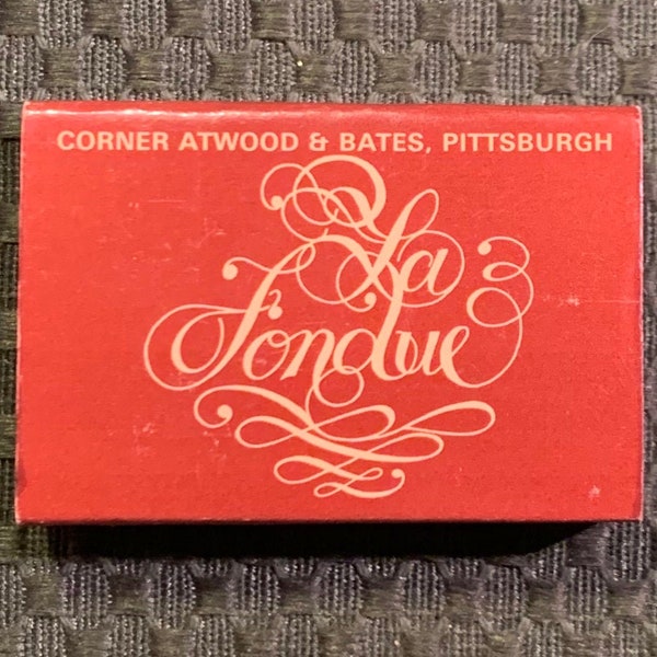 Vintage Matchbook, La Fondue, Restaurant, Pittsburgh, Pennsylvania, Matchbox, W/ Wooden Match Sticks, FREE SHIP In UsA