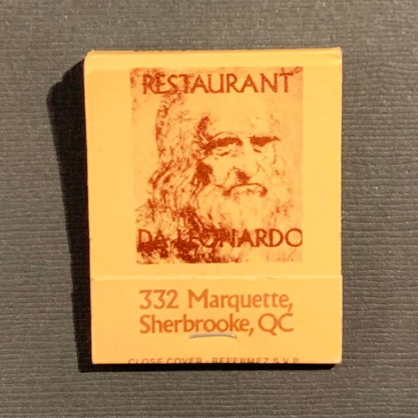 Vintage Matchbook, Da Leonardo, Restaurant, Quebec City, Canada, W/ 20 Match Sticks, FREE SHIP In UsA