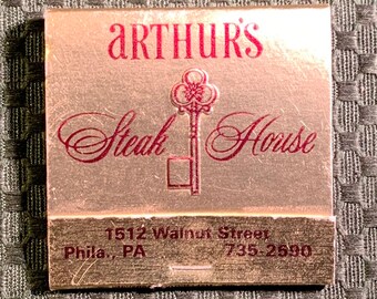 Vintage Matchbook, Arthurs Steak House, Restaurant, Walnut Street, Philadelphia PA ,W/ All 28 Match Sticks, FREE SHIP In UsA