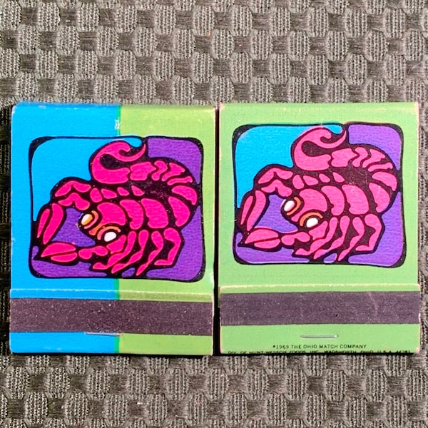 Vintage Matchbooks, Scorpio, Horoscope, Scorpion, Lot of 2, Front Strike, 1969 Ohio Match, W/ All Match Sticks, FREE SHIP In UsA