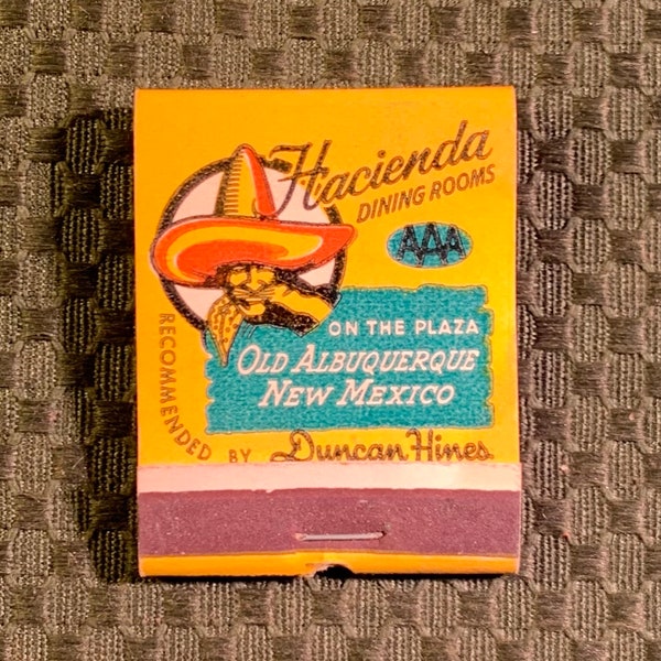 Vintage Matchbook, Hacienda, Mexican, Restaurant, Duncan Hines, New Mexico, Feature Matchbook, w/ Printed Match Sticks, FREE SHIP Us