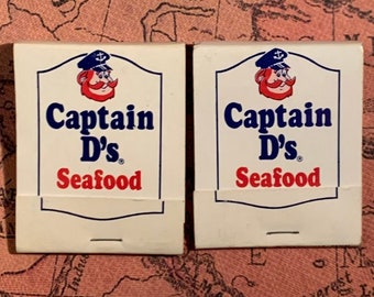 Vintage Matchbook, Captain Ds, Seafood, Restaurant, Lot Of 2, W/ All Match Sticks, FREE SHIP In UsA