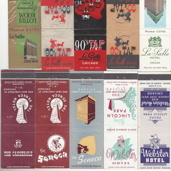 Lot of 20 Different 1950s Era Chicago Matchbook Covers VG+ Condition Unstruck ( Lot #2 )