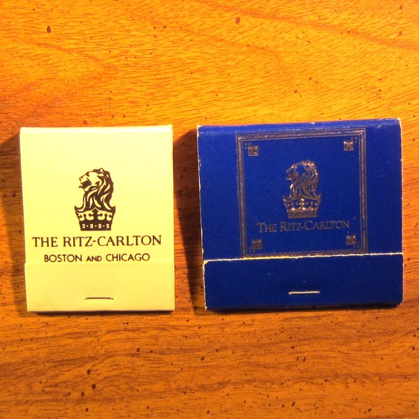 Vintage Matchbooks, Ritz Carlton Hotel, Lot of 2, Boston, Chicago, w/ All Match Sticks, FREE SHIP In USA