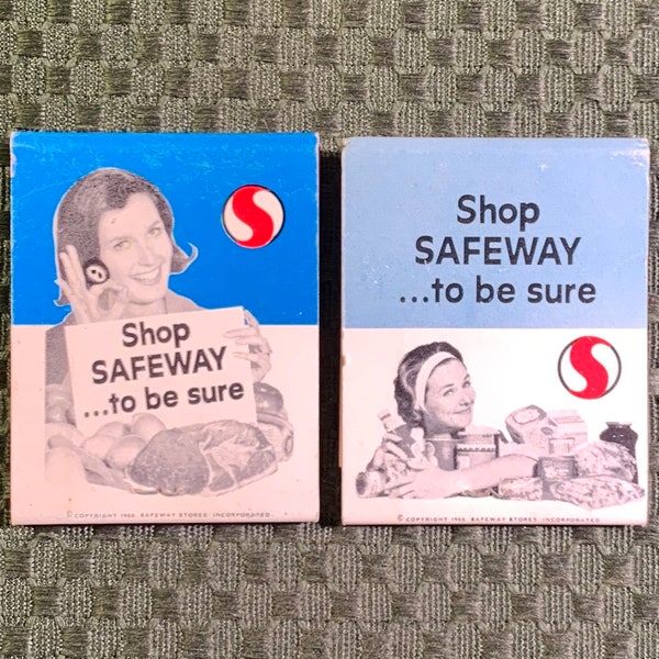 Vintage Matchbooks, Safeway, Grocery Store, Lot Of 2, Front Strike, w/ All Match Sticks, FREE SHIP In UsA