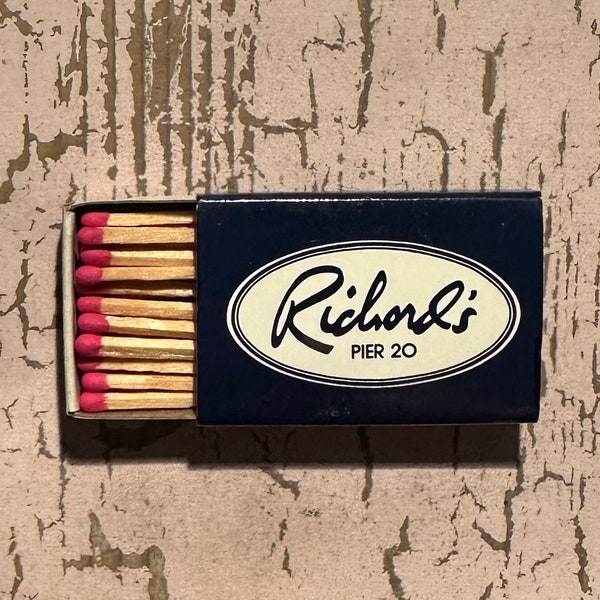 Vintage Matchbook, Richards, Pier 20, Restaurant, Washington, DC, Matchbox, W/ Wooden Match Sticks, FREE SHIP In UsA