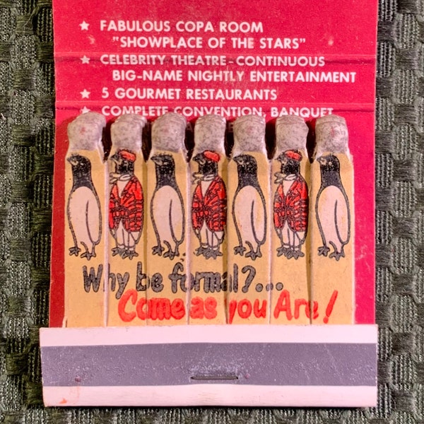 Vintage Matchbook, Sands Hotel, Vegas, Feature Matchbook, Penguin, W/ All Printed Match Sticks, FREE SHIP In UsA