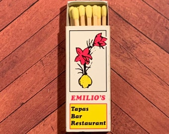 Vintage Matchbook, Emilios, Tapas, Restaurant, Hillside, Illinois, Matchbox, W/ Wooden Match Sticks, FREE SHIP In UsA