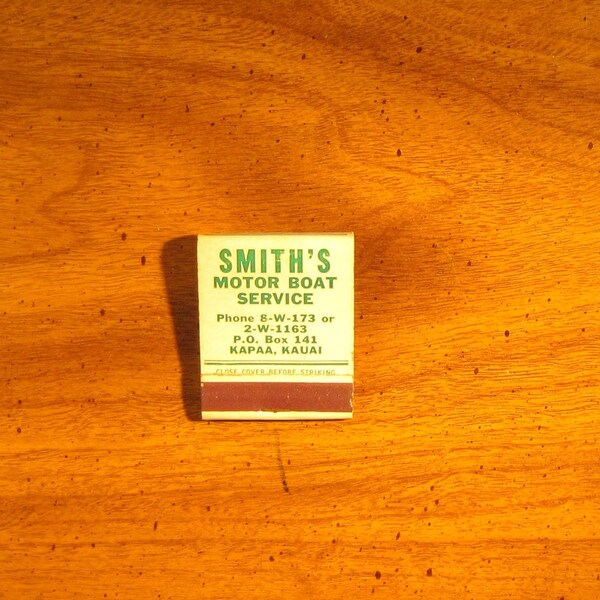 Vintage Matchbook, Smiths Motor Boat, Kapa Kaui, Hawaii, Hawaiian, Front Strike, FREE SHIP UsA