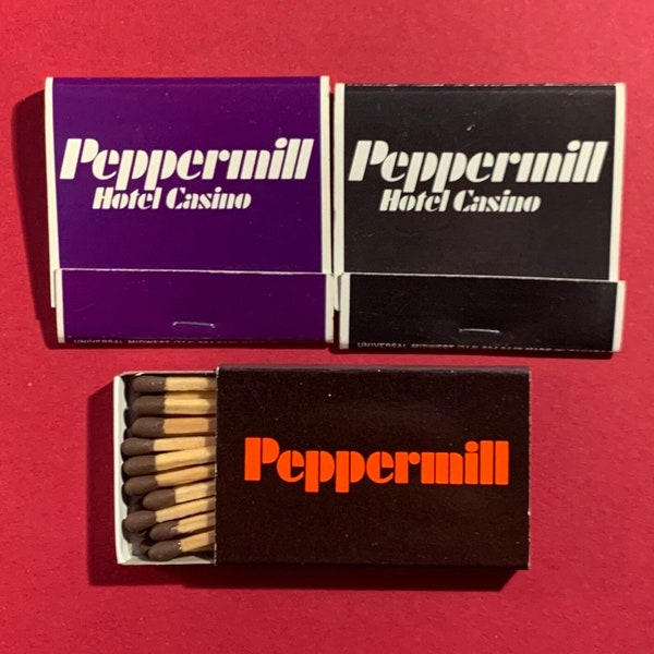 Vintage Matchbooks, The Peppermill, Casino, Hotel, Las Vegas, Reno, Matchbox, Lot Of 3, W/ All Match Sticks, FREE SHIP In UsA