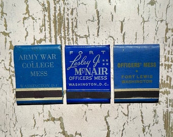 Vintage Matchbooks, US Army, Army War College, McNair Army Base, Front Strike, 1940s, Lot of 3 , W/ All Match Sticks, FREE SHIP In UsA