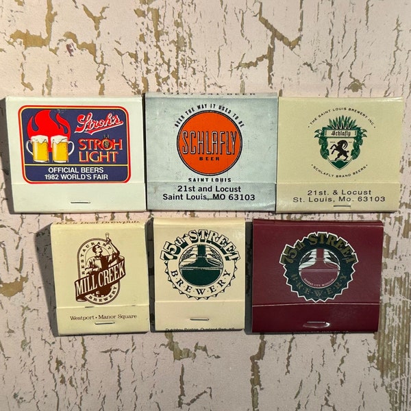 Vintage Matchbooks, Brewpubs, Breweries, Schlafly, 75th Street Brewery, Missouri, Lot of 6, W/ All Match Sticks, FREE SHIP In UsA