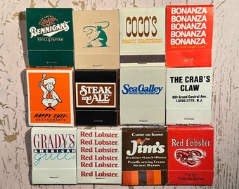 Vintage Matchbooks, Bennigans, Red Lobster, Sea Galley, Jims, Happy Chef,  Restaurant, Lot Of 12, W/ All Match Sticks, FREE SHIP In UsA