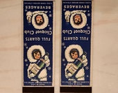 Clicquot Club Beverage Front Strike Matchbook Covers Eskimo Full Quart Bottle Club Soda Tobacciana Lot of Two Free Shipping in USA