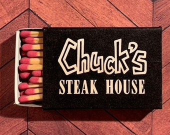 Vintage Matchbook, Chucks, Steak House, Restaurant, La Jolla, California, Matchbox, W/ Wooden Match Sticks, FREE SHIP In UsA