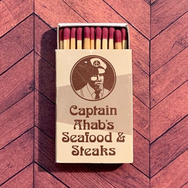 VIntage Matchbook, Captain Ahabs Seafood & Steaks, Syracuse, NY, Matchbox, W/ Wooden Match Sticks, FREE SHIP In UsA