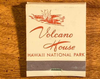 Vintage Matchbook, Volcano House, Hilo Hotel, Hawaii, Hawaiian, Front Strike, W/ All 20 Match Sticks, FREE SHIP In UsA