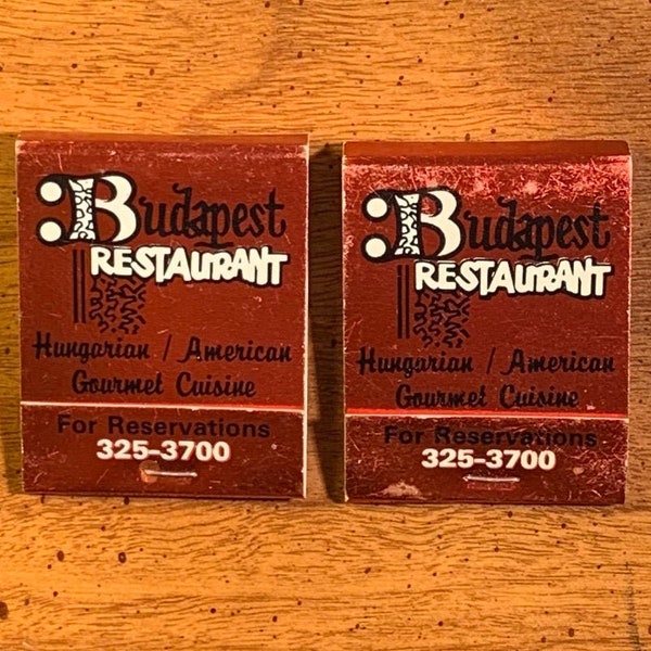 Vintage Matchbooks, Budapest, Hungarian Restaurant, Rochester, New York, NY, Lot Of 2, w/ All Matches, FREE SHIP In UsA