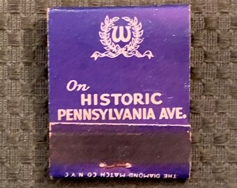 Vintage Matchbook, Willard Hotel, Washington, DC, Front Strike, W/ 20 Match Sticks, 1940s Era, FREE SHIP In UsA