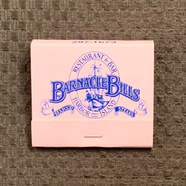 Vintage Matchbook, Barnacle Bills, Restaurant, Bar, Harbor Island,San Diego, California, W/ 30 Match Sticks, FREE SHIP In UsA