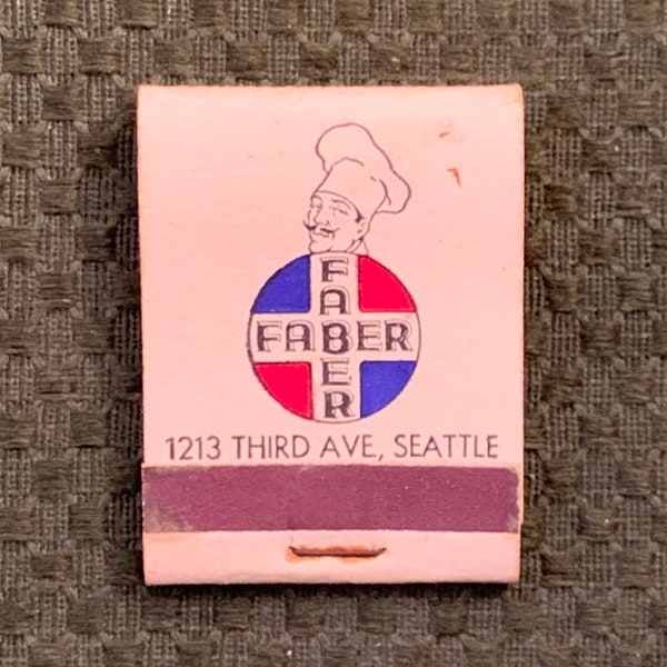 Vintage Matchbook, Faber Barbecue, Restaurant, Seattle, Washington, Front Strike, 1940s, W/ 20 Match Sticks, FREE SHIP In UsA