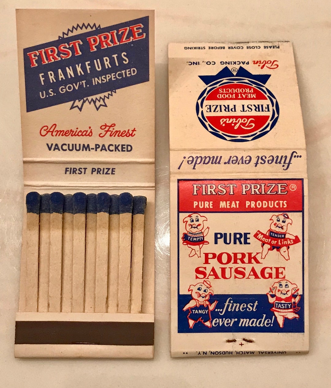 Vintage Matchbooks, Pork Pigs, Tobins First Prize, Meats, Hot Dogs