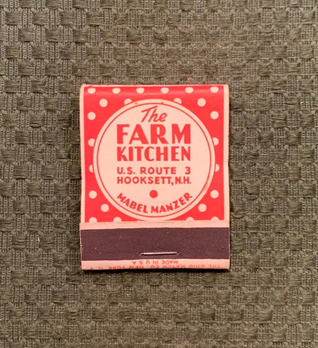 Vintage Matchbook, The Farm Kitchen, Restaurante, Mabel Manzer