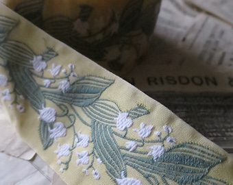 Lily of the Valley 40 mm Jacquard Woven Ribbon- Yellow