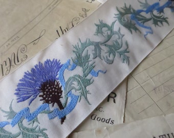 Scottish Thistles 50 mm Jacquard Woven Ribbon- White