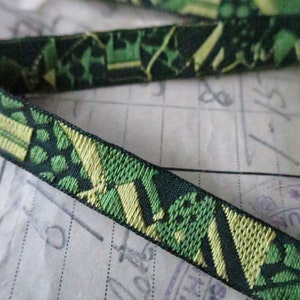 Green Clarence Cliff Style Art Deco 10 mm Jacquard Woven Ribbon