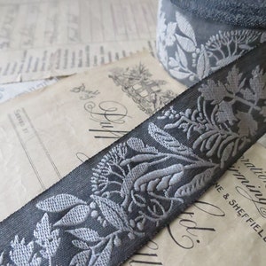 Culinary Herbs 32 mm Jacquard Woven Ribbon- Grey