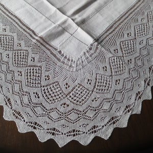 Antique Irish Linen Table Cloth- Hand Knitted Lace Edging