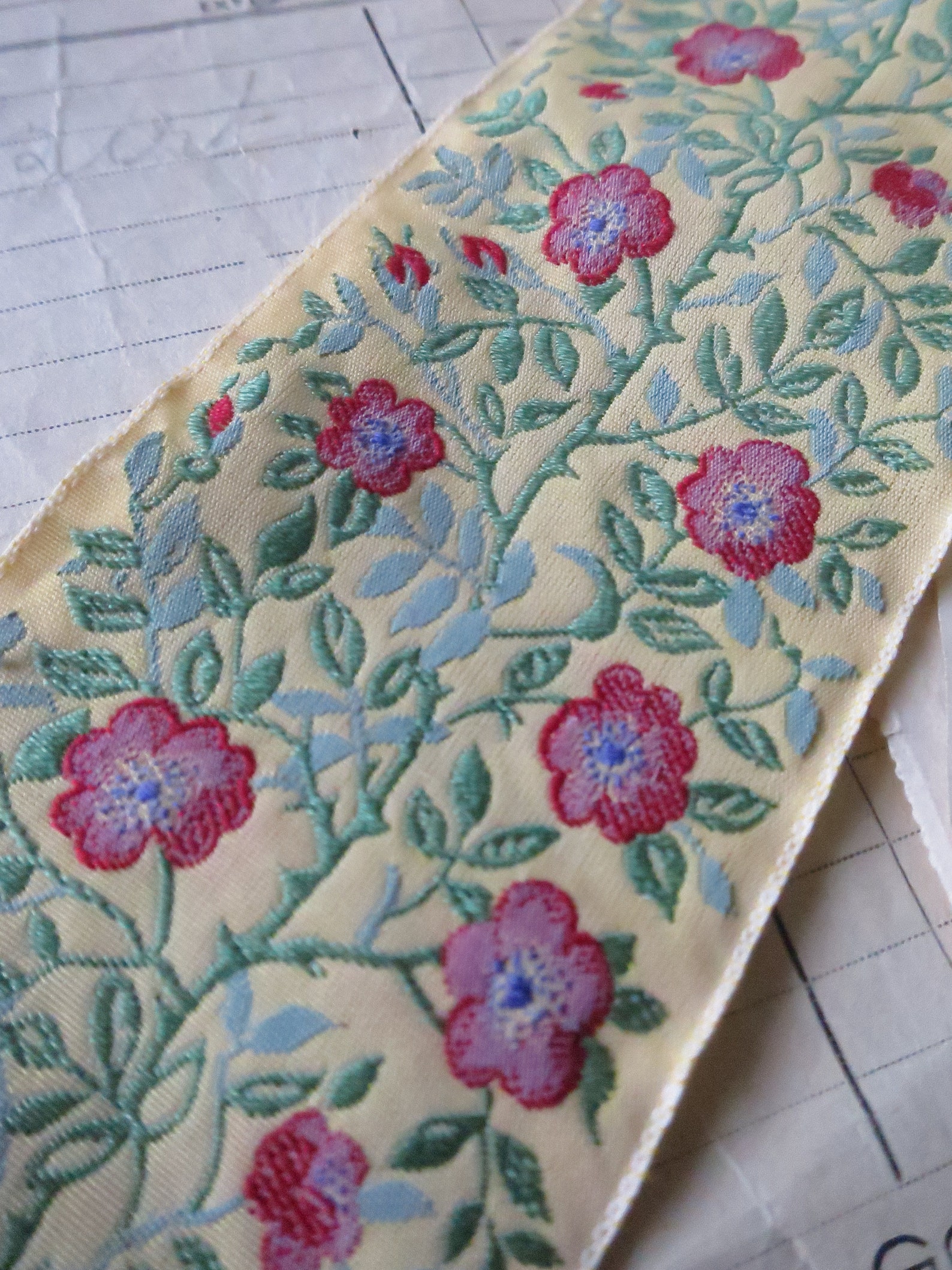 Jacobean Roses 60 Mm Jacquard Woven Ribbon- Yellow & Red - Etsy UK