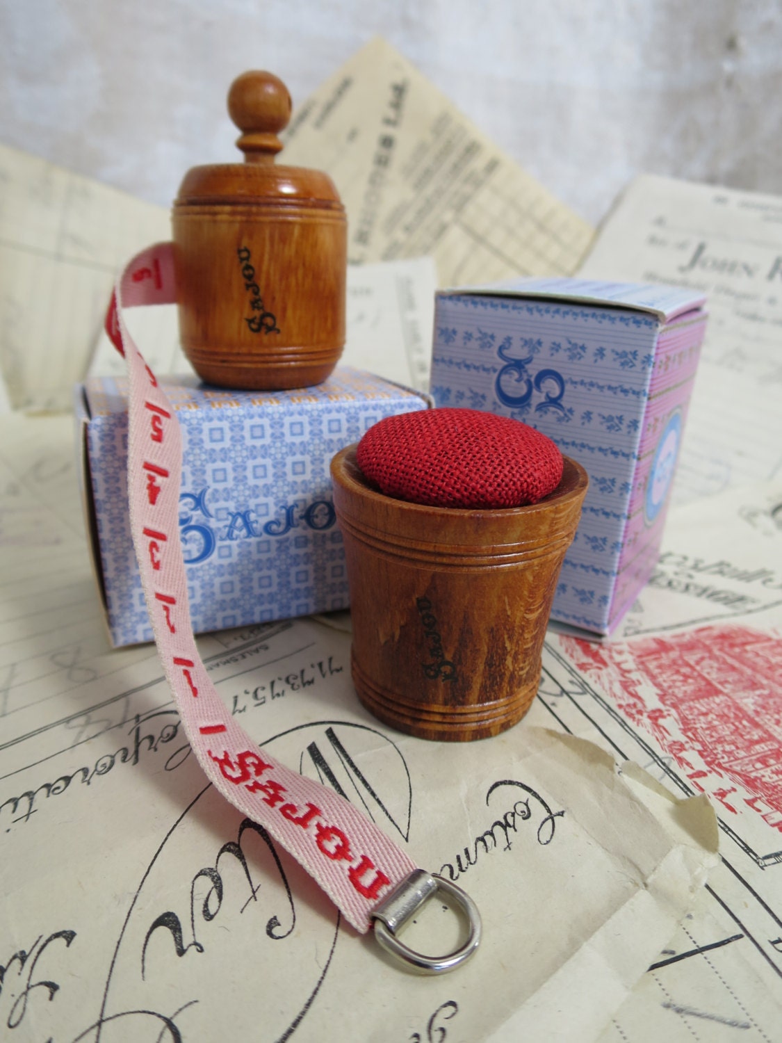 Sajou Hornbeam Wooden Tape Measure & Pin Cushion- Red - Etsy