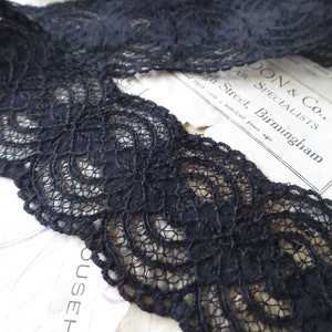 Black English Nottingham Lace- Raised Floral Galloon Lace