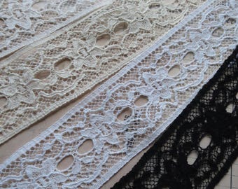 English Nottingham Lace- Floral Double Eyelet Insertion Lace- 3.7 cm