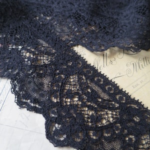 Black English Nottingham Lace- Swags & Cartouches Point Lace- 7.5  cm