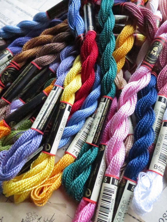 Lot of 10 Skeins of DMC Pearl Cotton Embroidery Needlepoint Thread Mixed  Colors