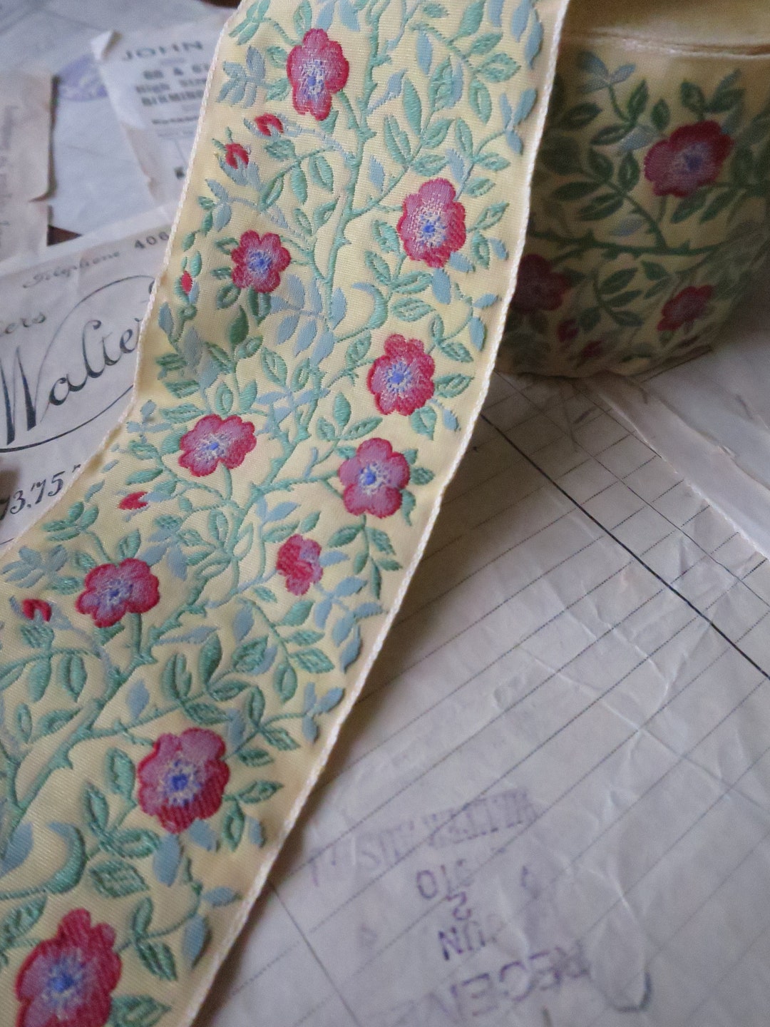 Jacobean Roses 60 Mm Jacquard Woven Ribbon- Yellow & Red - Etsy UK
