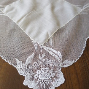 Pretty Antique Wedding Handkerchief- Floral Motifs on Embroidered Net