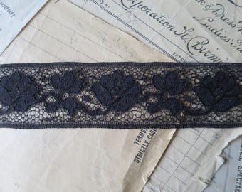 Black English Nottingham Lace- Raised Floral Guipure- Insertion- 3.5 cm