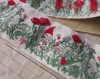 Garden Gnomes 40 mm Jacquard Woven Ribbon