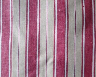 Handwoven Linen Scotch Holland Blind Fabric- Historical 1914- Red & Vanilla- by the Meter- Home Furnishings- Upholstery