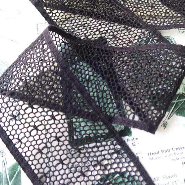 Black English Nottingham Cluny Lace- Polka Dot Deep Net Insertion Lace