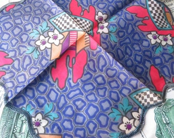 Vibrant Antique Art Deco Silk Printed Handkerchief