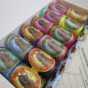 Sajou Box 12 Fil au Chinois Calais Lace Making Thread Cocoons- Assortment No.6- Bright Varigated Tones